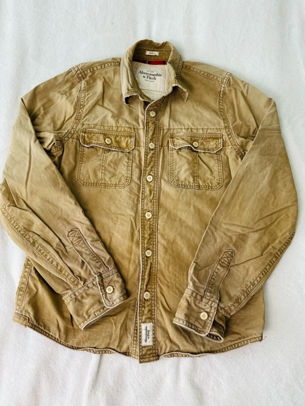 Abercrombie & Fitch Men's Khaki Button-Front Utility Shirt Jacket Size XXL - Picture 3 of 8